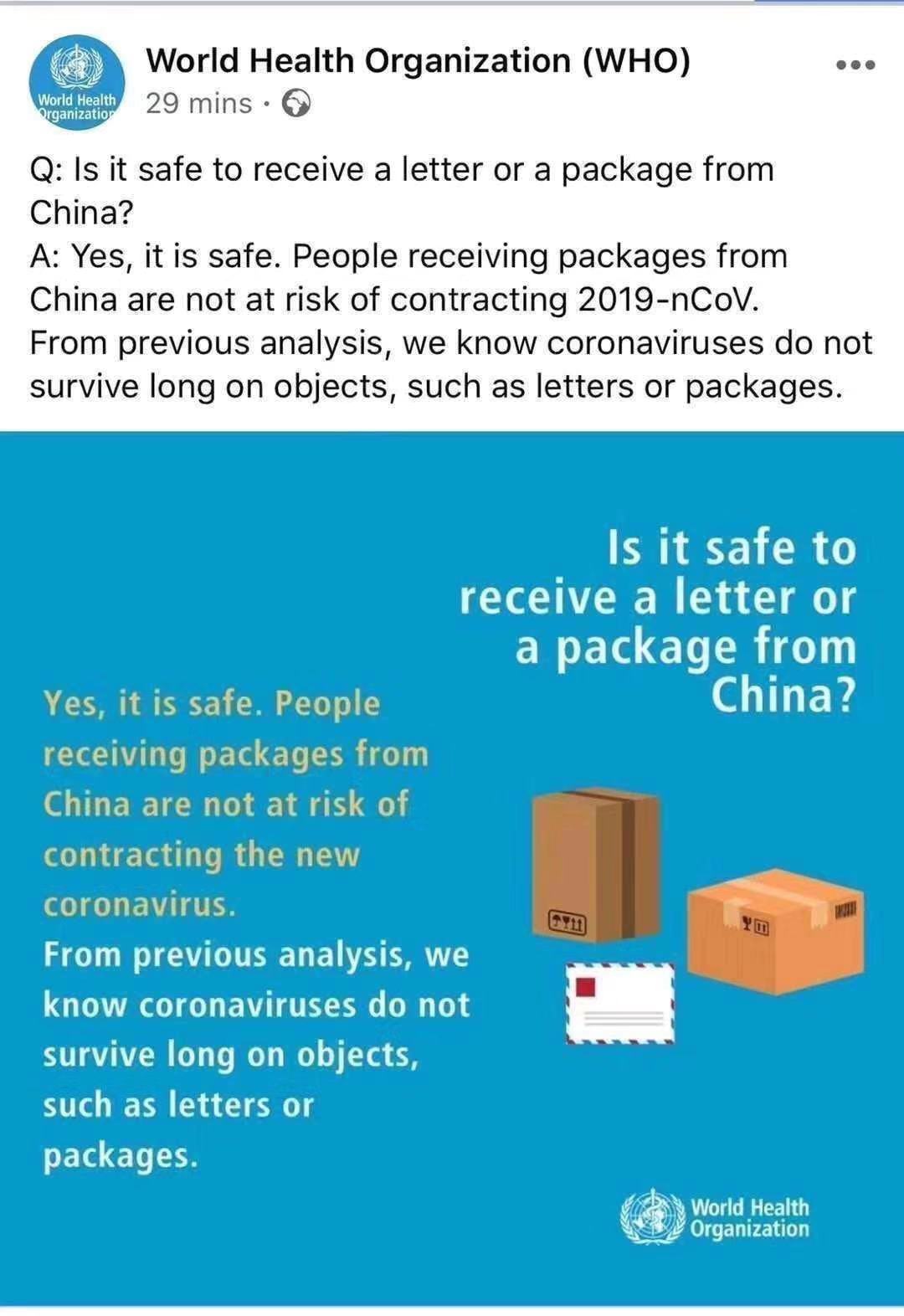 ¿Es seguro recibir una carta o un paquete desde China?
        